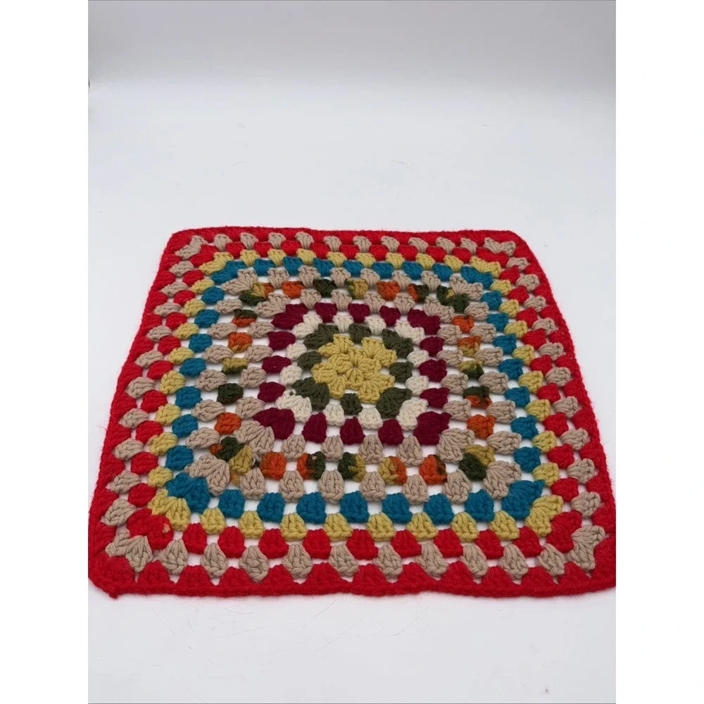 Vintage Handmade Crochet Granny Square Throw Table Square 15x15 Retro Colors